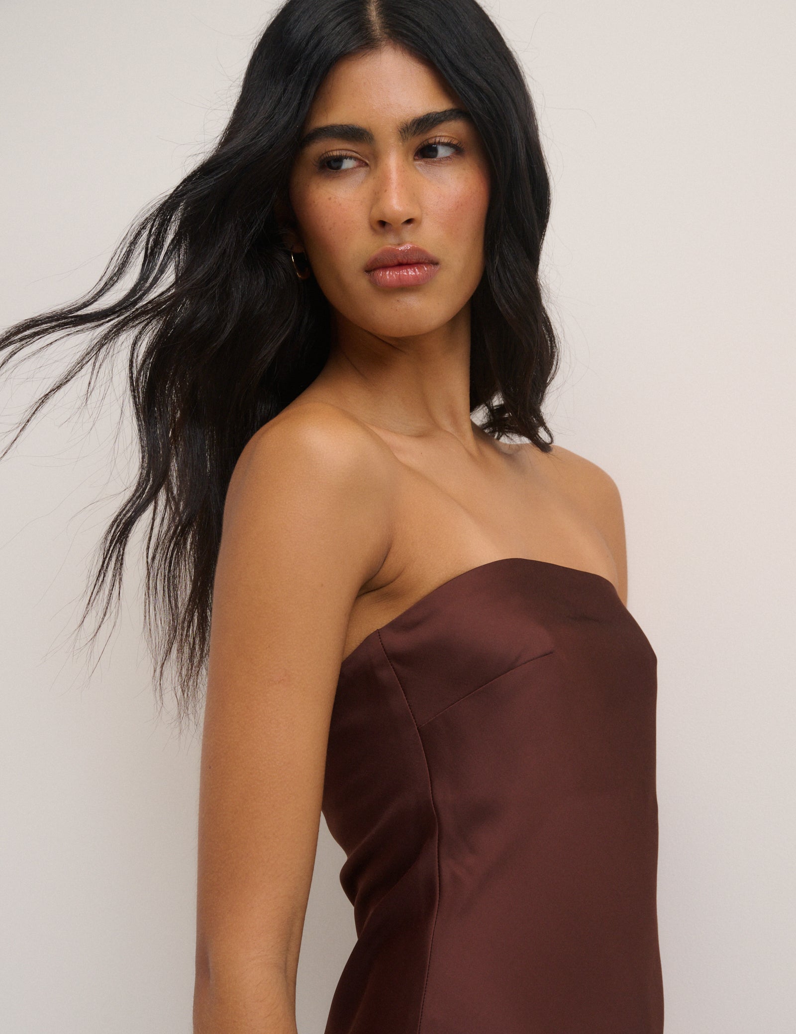 strapless brown wedding guest dress Sheer Panelled Long Sleeve Mini Dress in Black - 14 / Regular